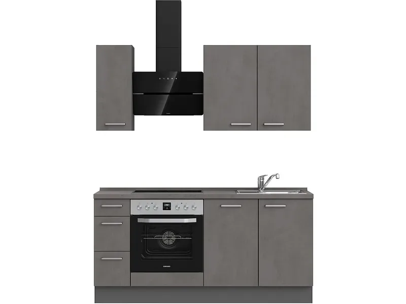 Komplette Küche MODUSET RIVA PREMIUM Beton Schiefergrau 60x180cm