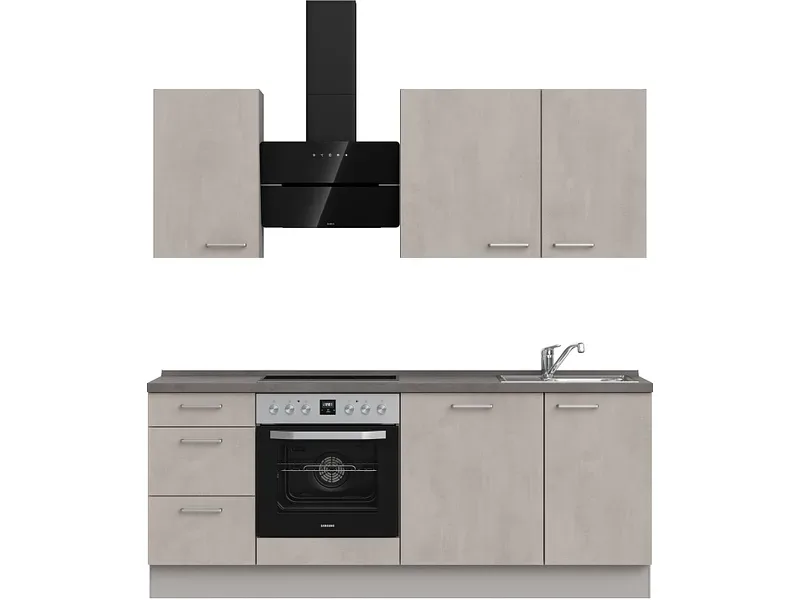 Komplette Küche MODUSET RIVA PREMIUM Beton Grau 60x210cm