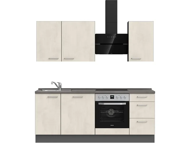 Komplette Küche MODUSET RIVA PREMIUM Weissbeton 60x210cm
