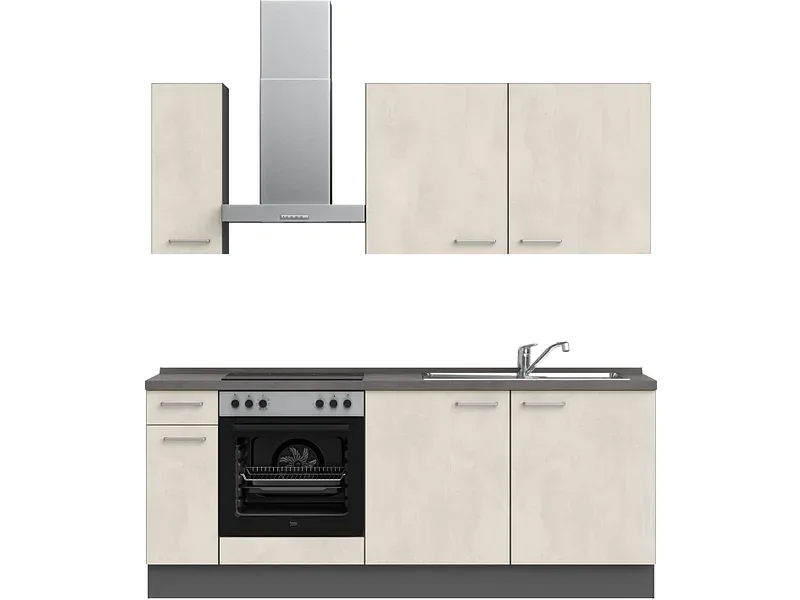 Komplette Küche MODUSET RIVA CLASSIC Weissbeton 60x210cm