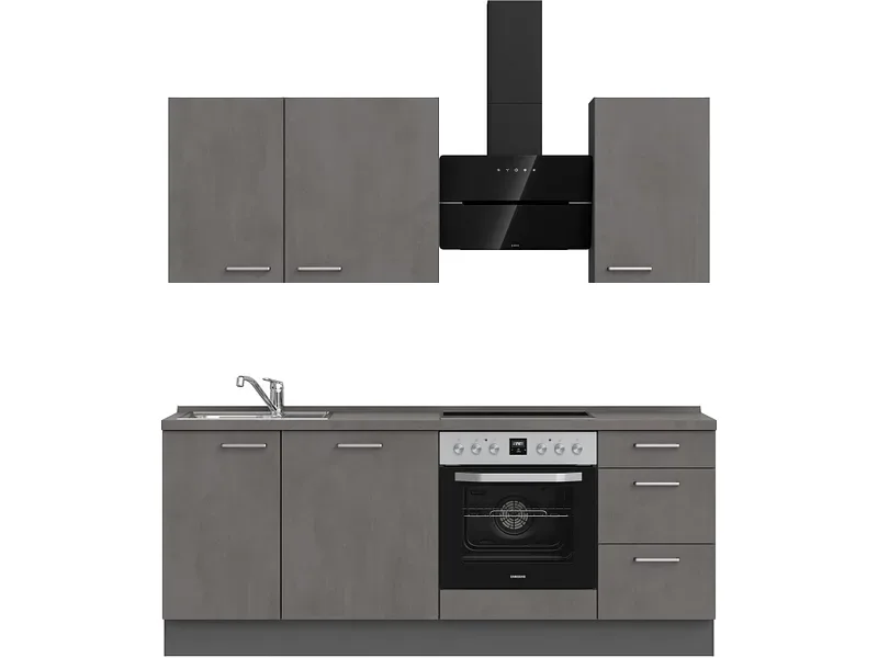 Komplette Küche MODUSET RIVA PREMIUM Beton Schiefergrau 60x210cm