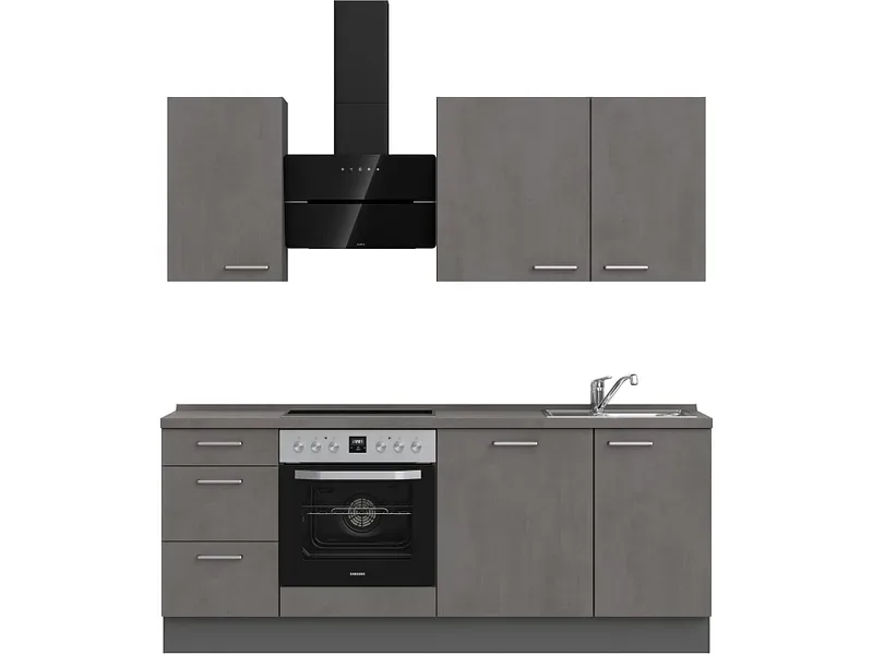 Komplette Küche MODUSET RIVA PREMIUM Beton Schiefergrau 60x210cm