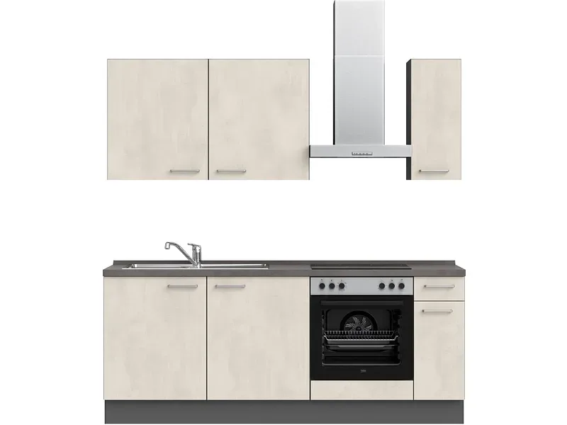 Komplette Küche mit Elektrogeräten MODUSET RIVA CLASSIC Weissbeton 60x210cm