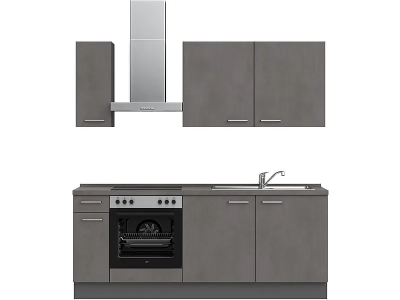 Komplette Küche mit Elektrogeräten MODUSET RIVA CLASSIC Beton Schiefergrau 60x210cm