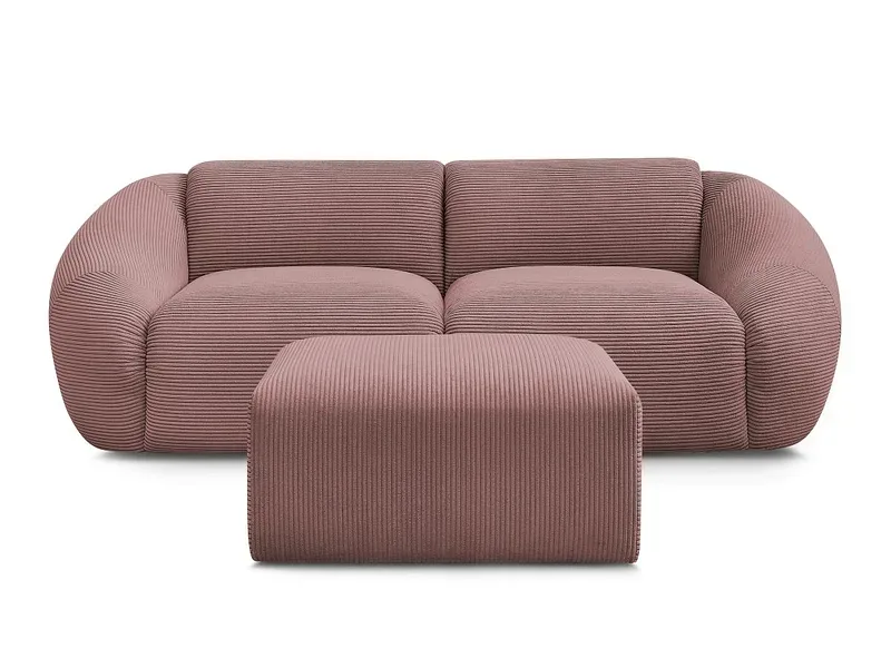 2er Sofa mit Hocker BOBOCHIC TINA Cord-Stoff rosa