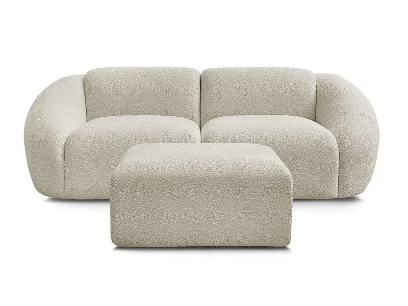 2er Sofa mit Hocker BOBOCHIC TINA Boucle-Stoff beige
