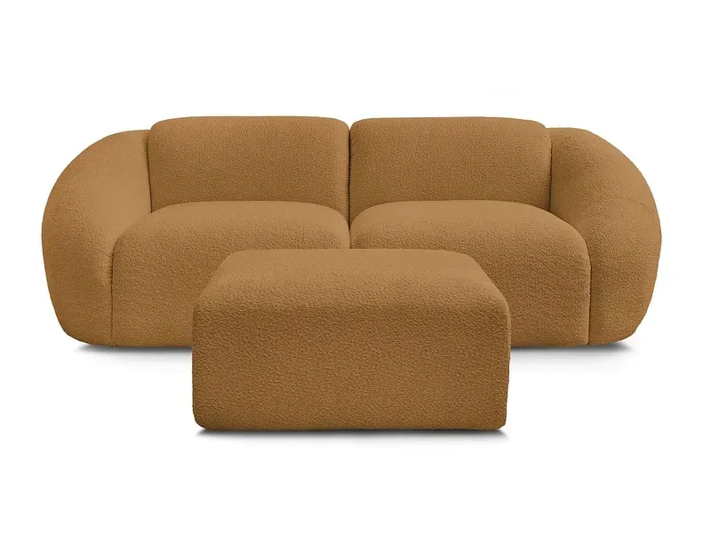 2er Sofa mit Hocker BOBOCHIC TINA Boucle-Stoff gelb