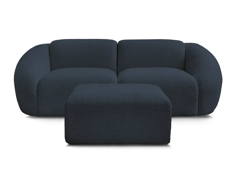 2er Sofa mit Hocker BOBOCHIC TINA Boucle-Stoff dunkelblau