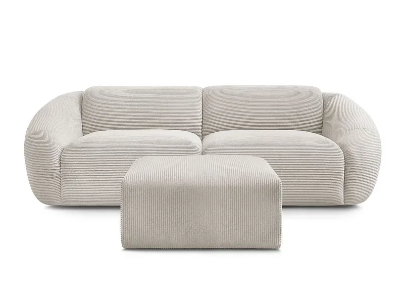 3er Sofa mit Hocker BOBOCHIC TINA Cord-Stoff beige