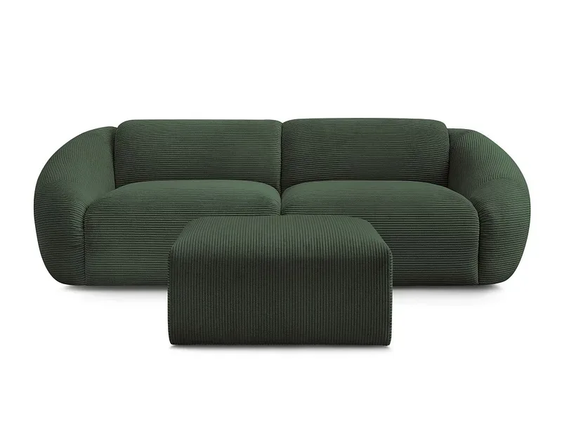 3er Sofa mit Hocker BOBOCHIC TINA Cord-Stoff grün