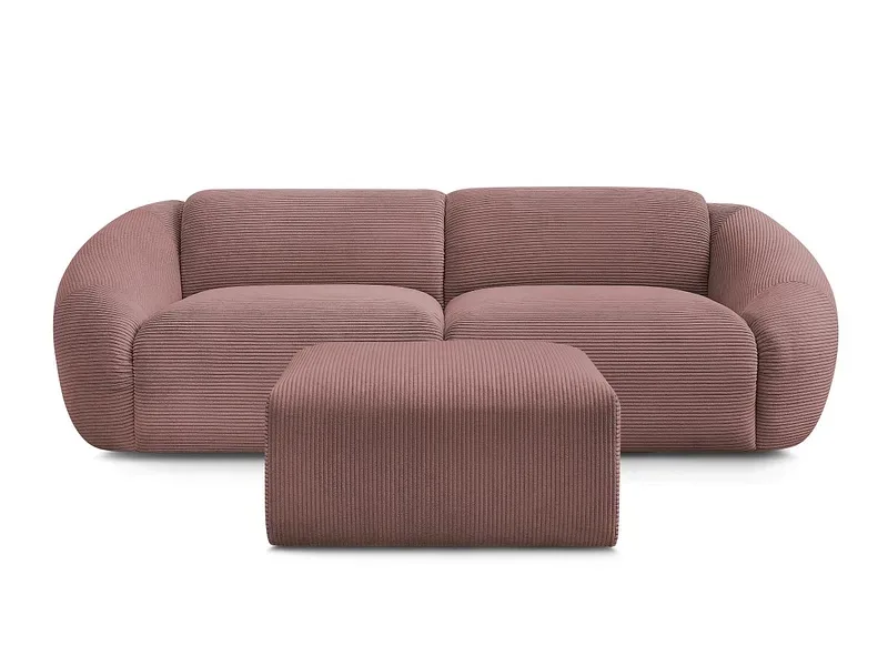 3er Sofa mit Hocker BOBOCHIC TINA Cord-Stoff rosa