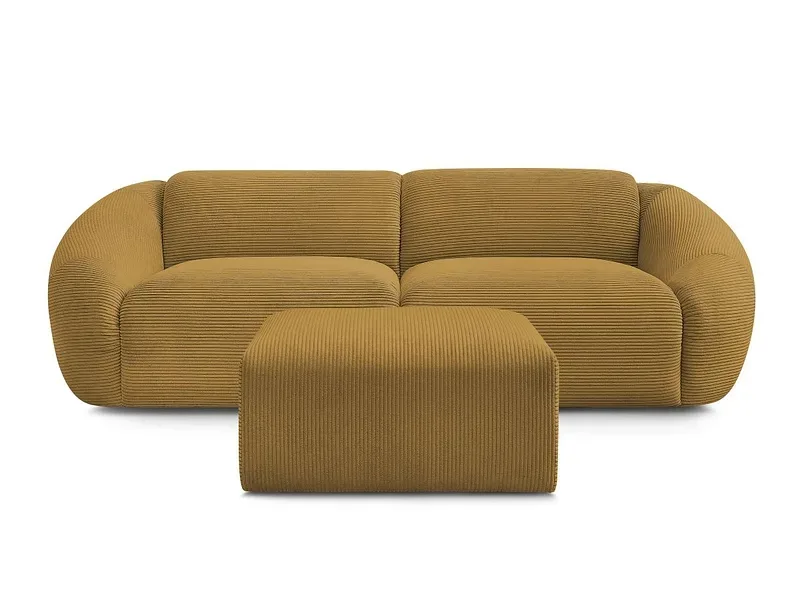 3er Sofa mit Hocker BOBOCHIC TINA Cord-Stoff gelb