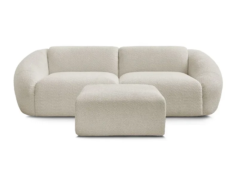 3er Sofa mit Hocker BOBOCHIC TINA Boucle-Stoff beige