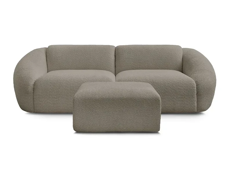 3er Sofa mit Hocker BOBOCHIC TINA Boucle-Stoff taupe
