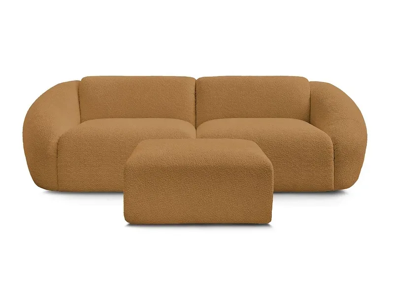 3er Sofa mit Hocker BOBOCHIC TINA Boucle-Stoff gelb