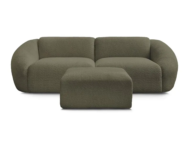 3er Sofa mit Hocker BOBOCHIC TINA Boucle-Stoff grün