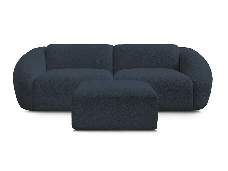 3er Sofa mit Hocker BOBOCHIC TINA Boucle-Stoff dunkelblau