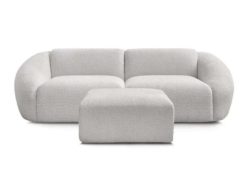 3er Sofa mit Hocker BOBOCHIC TINA Boucle-Stoff hellgrau
