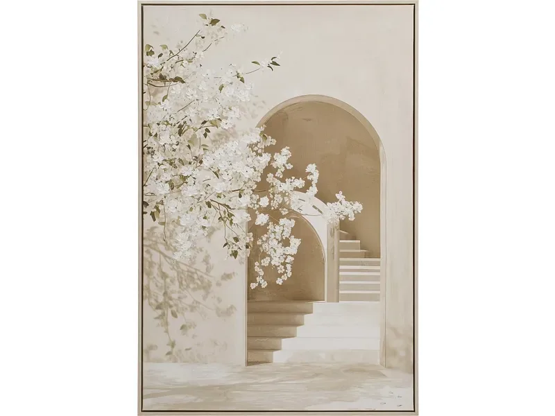 Bedruckte und handbemalte Leinwand EVASION 1 Stück beige 62.5x92.5x3.5cm