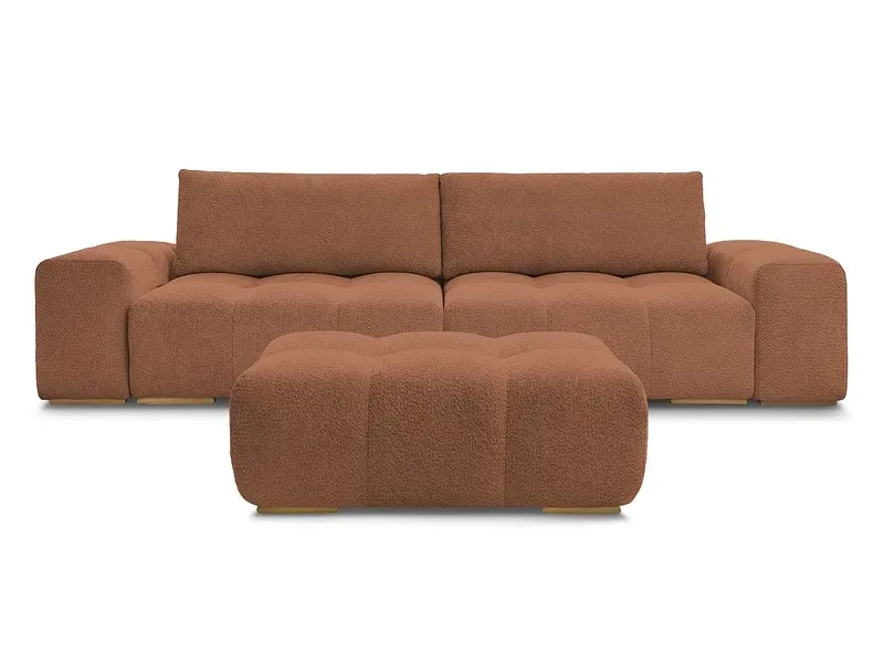 3er Sofa mit Hocker BOBOCHIC ANAKIN Boucle-Stoff orange