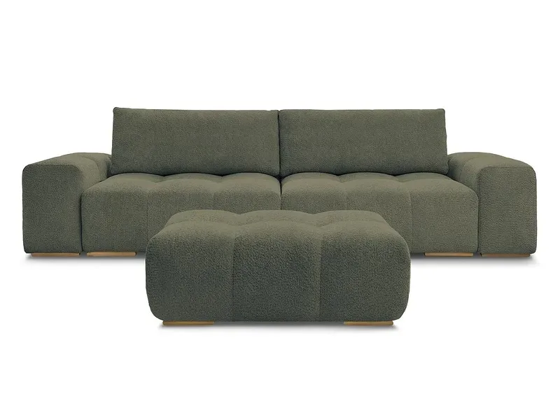 3er Sofa mit Hocker BOBOCHIC ANAKIN Boucle-Stoff grün