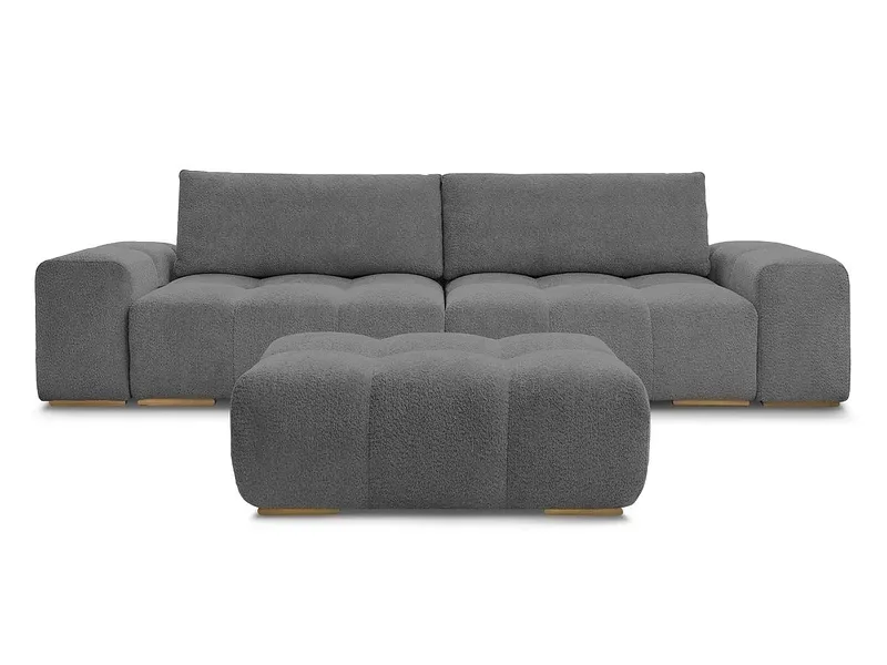 3er Sofa mit Hocker BOBOCHIC ANAKIN Boucle-Stoff dunkelgrau
