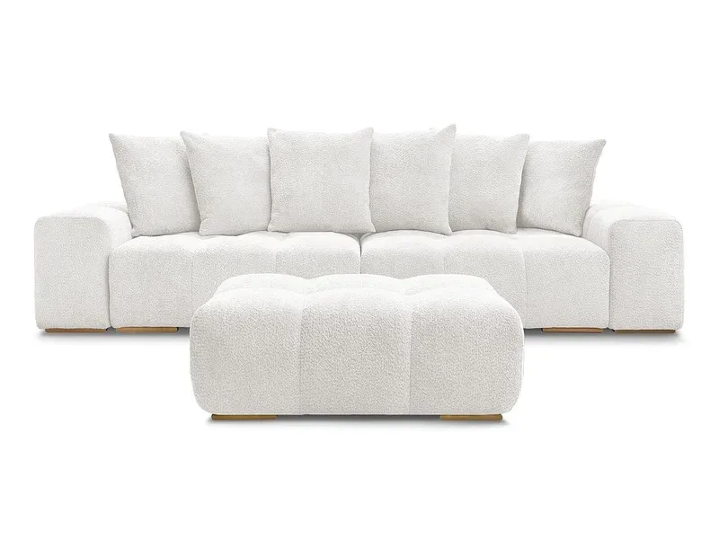 3er Sofa mit Hocker BOBOCHIC ANAKIN Boucle-Stoff weiss