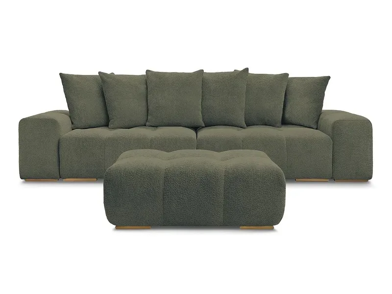 3er Sofa mit Hocker BOBOCHIC ANAKIN Boucle-Stoff grün