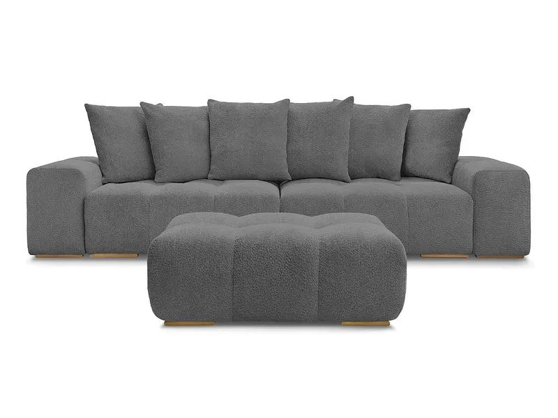 3er Sofa mit Hocker BOBOCHIC ANAKIN Boucle-Stoff dunkelgrau