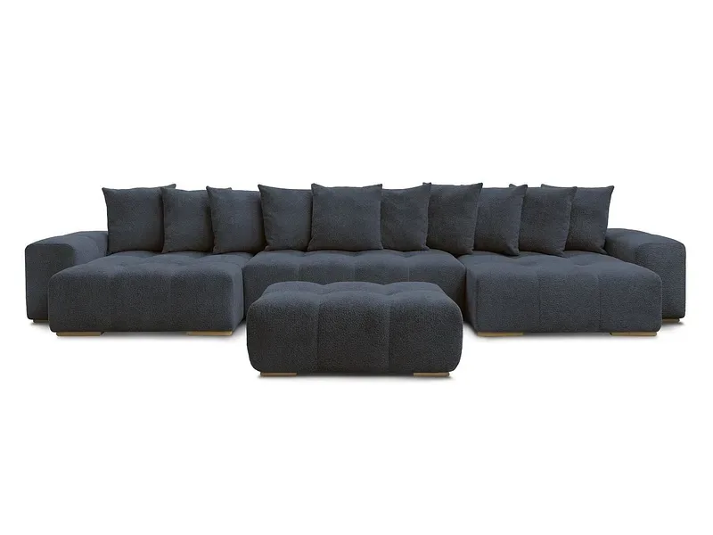 Panorama-Ecksofa mit Hocker BOBOCHIC ANAKIN Boucle-Stoff dunkelblau