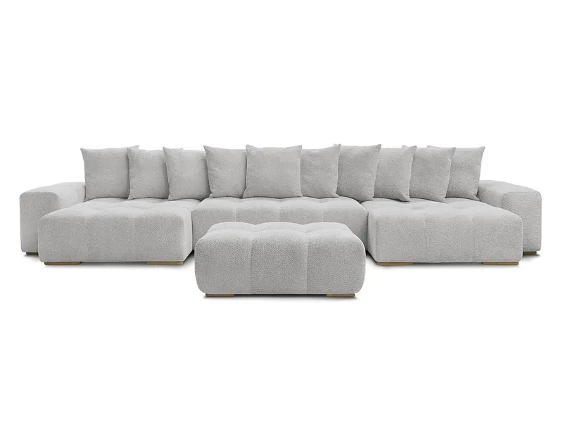 Panorama-Ecksofa mit Hocker BOBOCHIC ANAKIN Boucle-Stoff hellgrau