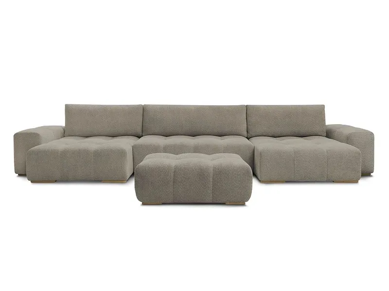 Panorama-Ecksofa mit Hocker BOBOCHIC ANAKIN Boucle-Stoff taupe