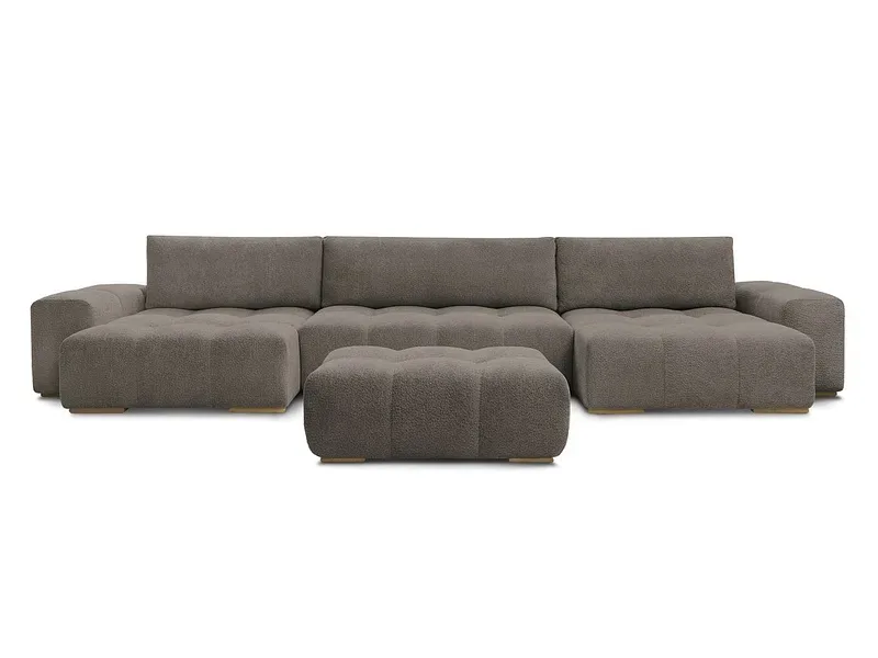 Panorama-Ecksofa mit Hocker BOBOCHIC ANAKIN Boucle-Stoff rotbraun