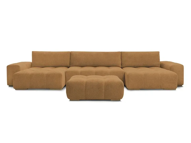 Panorama-Ecksofa mit Hocker BOBOCHIC ANAKIN Boucle-Stoff gelb