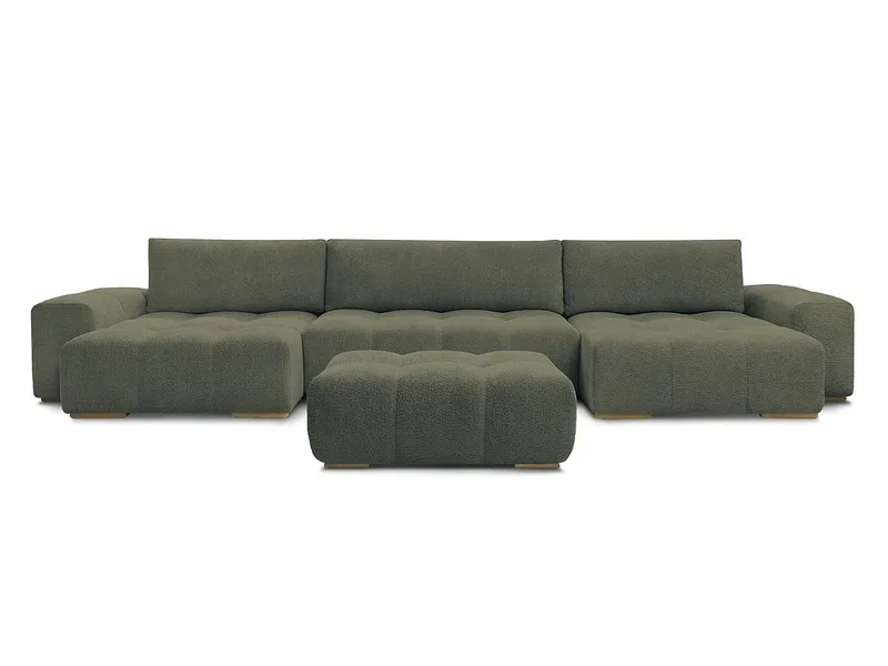 Panorama-Ecksofa mit Hocker BOBOCHIC ANAKIN Boucle-Stoff grün