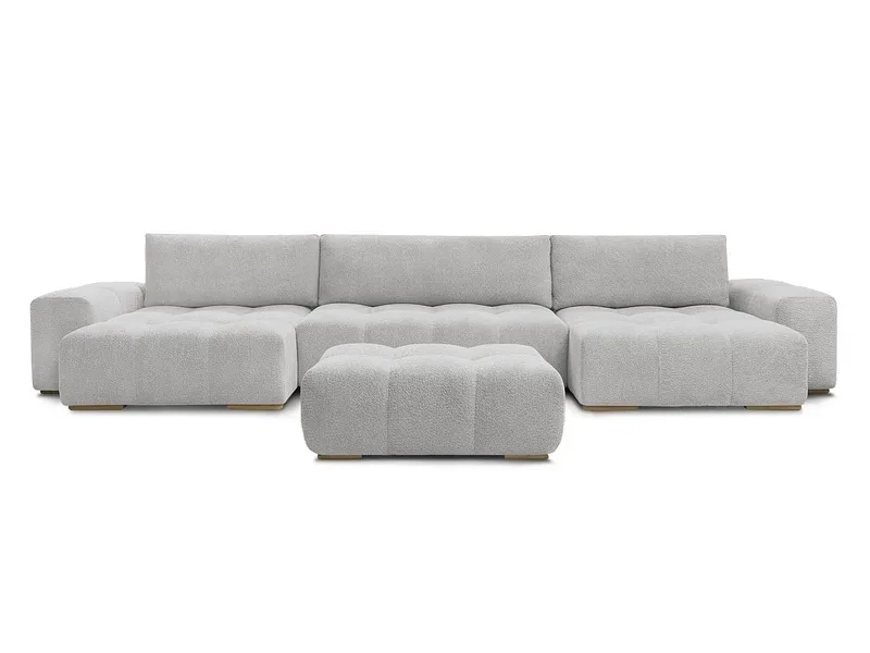 Panorama-Ecksofa mit Hocker BOBOCHIC ANAKIN Boucle-Stoff hellgrau