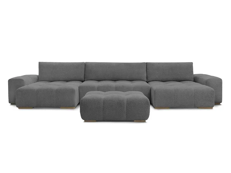 Panorama-Ecksofa mit Hocker BOBOCHIC ANAKIN Boucle-Stoff dunkelgrau