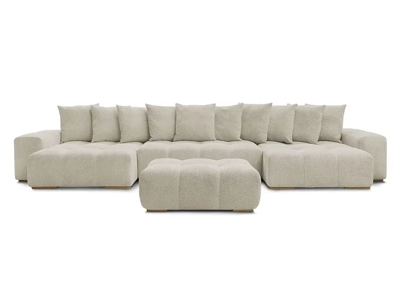 Panorama-Ecksofa mit Hocker BOBOCHIC ANAKIN Boucle-Stoff beige