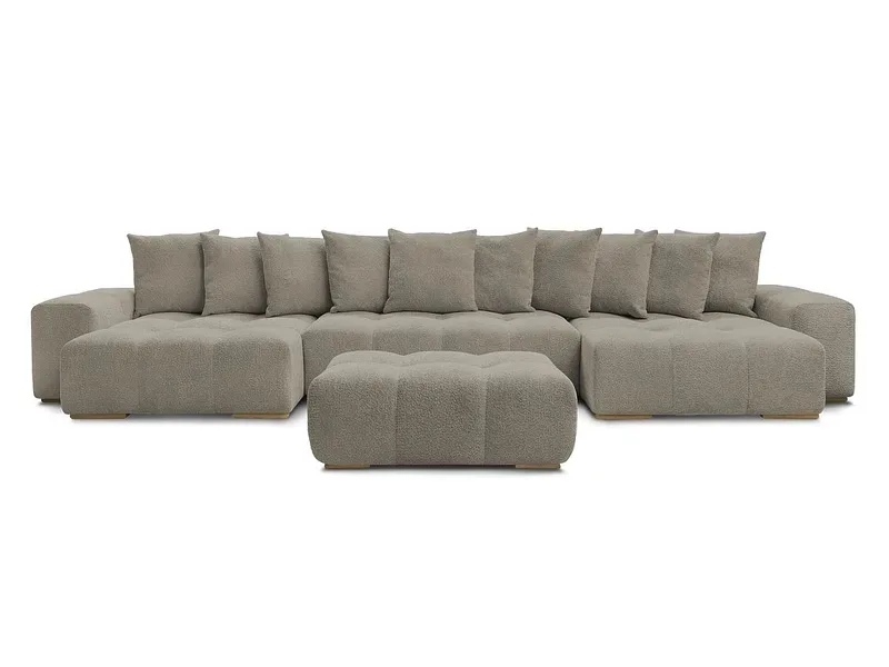 Panorama-Ecksofa mit Hocker BOBOCHIC ANAKIN Boucle-Stoff taupe