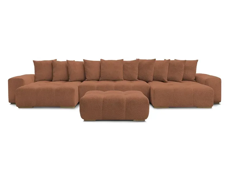 Panorama-Ecksofa mit Hocker BOBOCHIC ANAKIN Boucle-Stoff orange