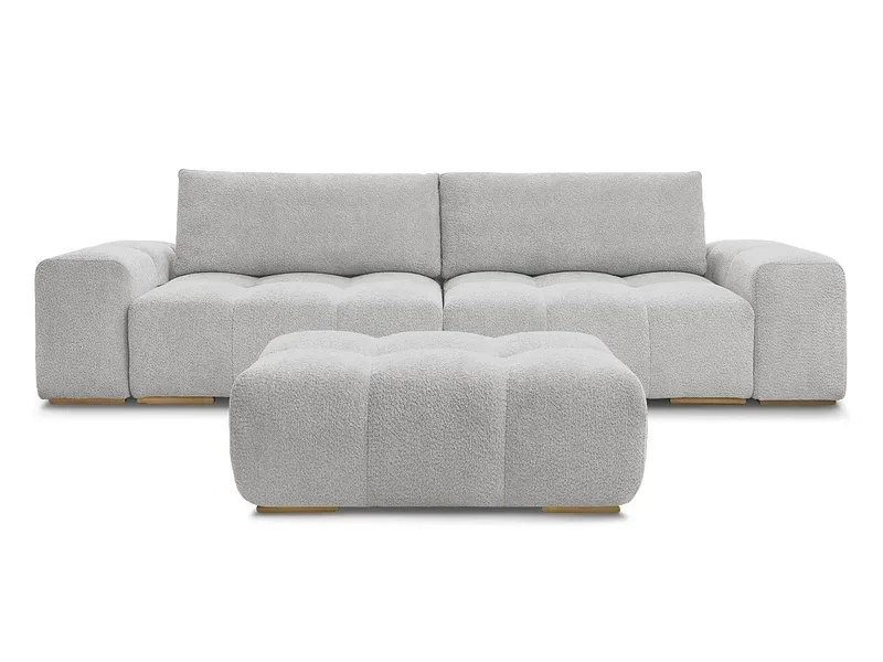 3er Sofa mit Hocker BOBOCHIC ANAKIN Boucle-Stoff hellgrau