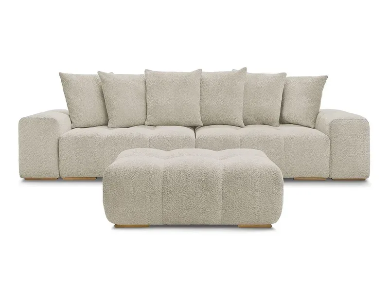 3er Sofa mit Hocker BOBOCHIC ANAKIN Boucle-Stoff beige