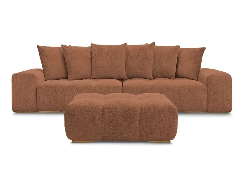 3er Sofa mit Hocker BOBOCHIC ANAKIN Boucle-Stoff orange