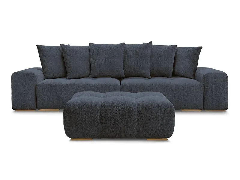 3er Sofa mit Hocker BOBOCHIC ANAKIN Boucle-Stoff dunkelblau