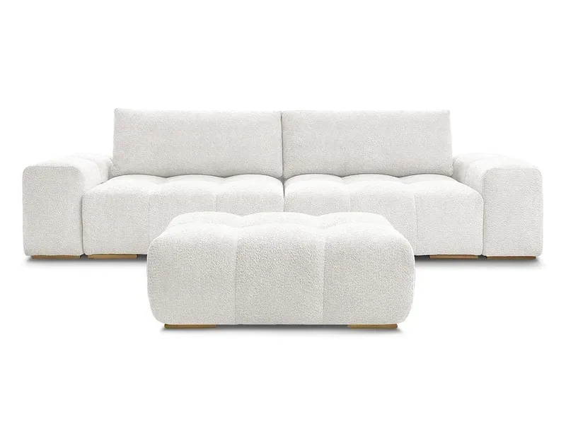 3er Sofa mit Hocker BOBOCHIC ANAKIN Boucle-Stoff weiss
