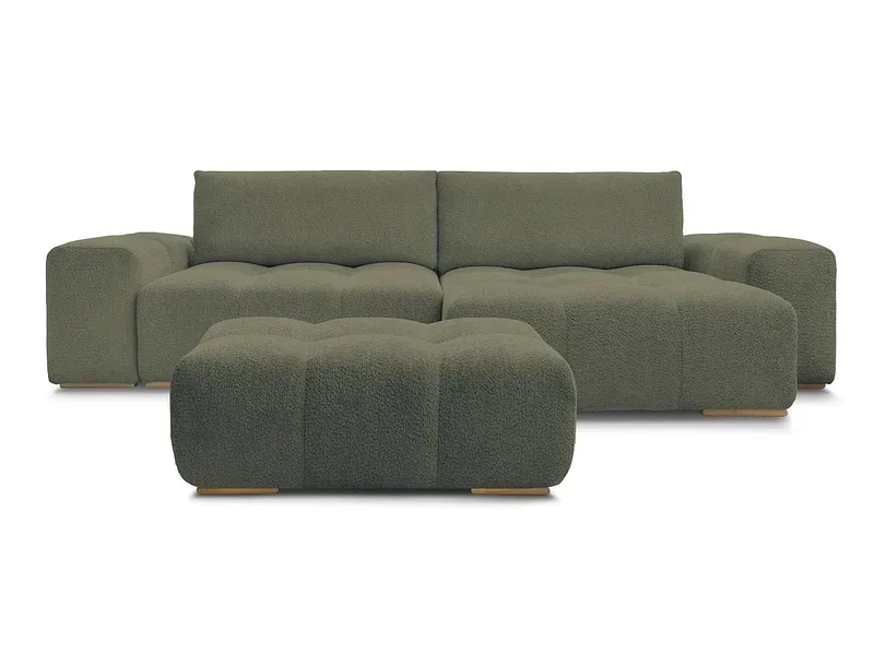 Ecksofa mit Hocker BOBOCHIC ANAKIN Boucle-Stoff grün
