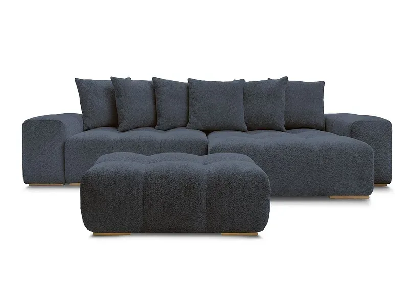 Ecksofa mit Hocker BOBOCHIC ANAKIN Boucle-Stoff dunkelblau