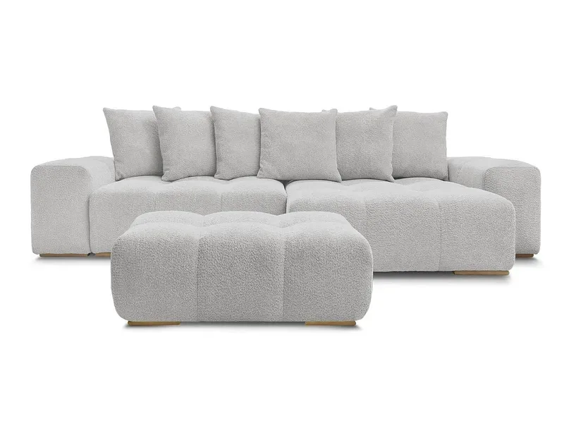 Ecksofa mit Hocker BOBOCHIC ANAKIN Boucle-Stoff hellgrau