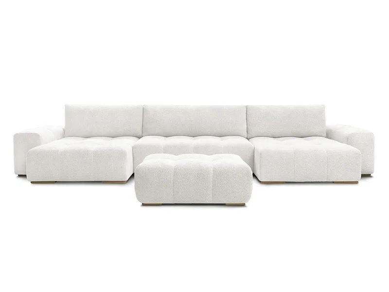 Panorama-Ecksofa mit Hocker BOBOCHIC ANAKIN Boucle-Stoff weiss