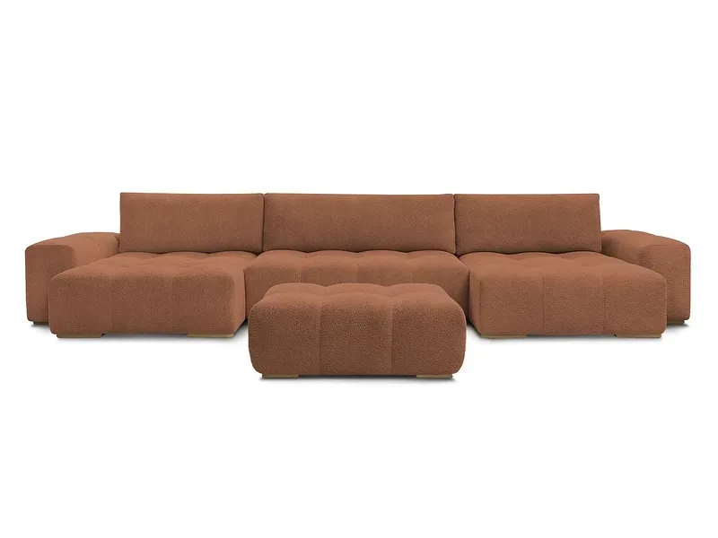 Panorama-Ecksofa mit Hocker BOBOCHIC ANAKIN Boucle-Stoff orange